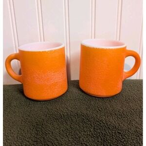 2Hazel Atlas Orange Peel Texture Painted Milk Glass Cup Mug Stackable